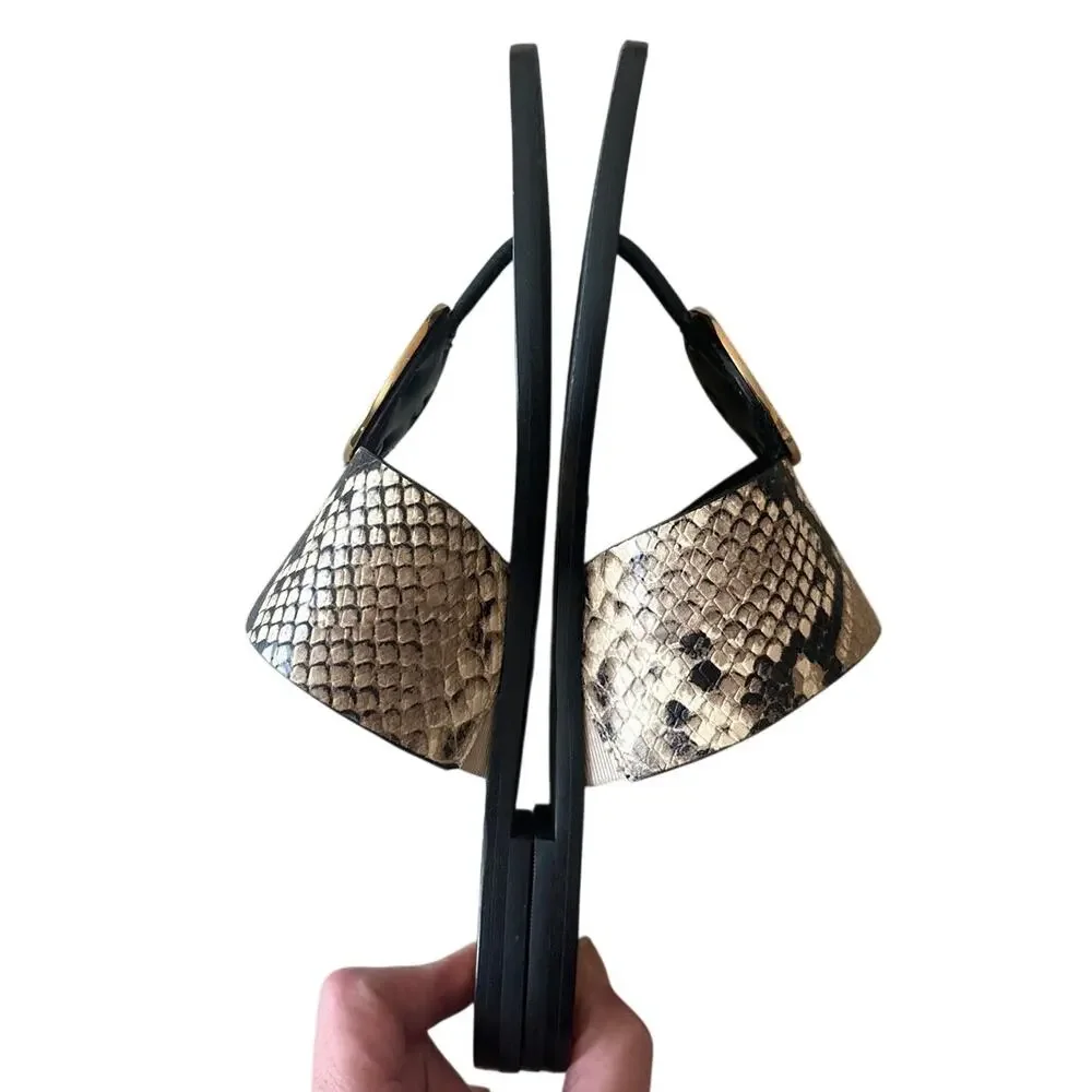 Tory Burch Patos Disk Sandals Snakeskin Gold‎ Thong 8.5